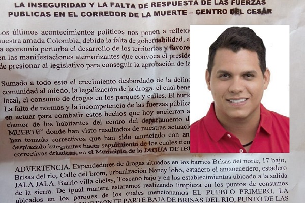 Panfletos amenazantes preocupa a alcalde de La Jagua de Ibirico