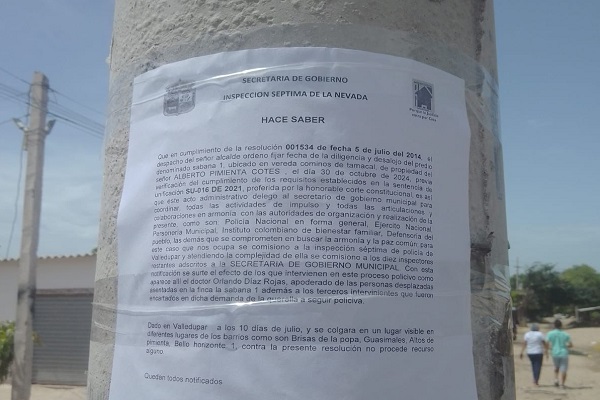 Anuncio de desalojo en la Comuna 5 tiene con los pelos de punta a invasores. Piden diálogo con el Alcalde de Valledupar