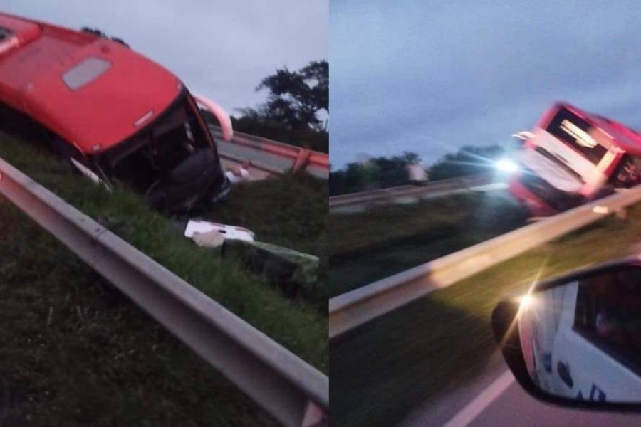Bus con 39 pasajeros sufre volcamiento en plena vía en zona rural de Bosconia