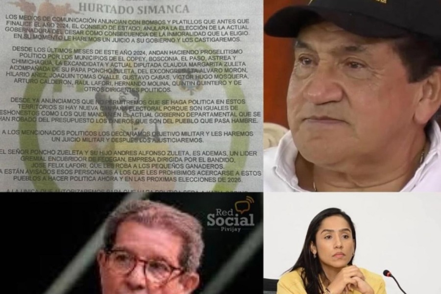 Grave amenaza en el Cesar involucra a Poncho Zuleta, sus hijos y líderes políticos