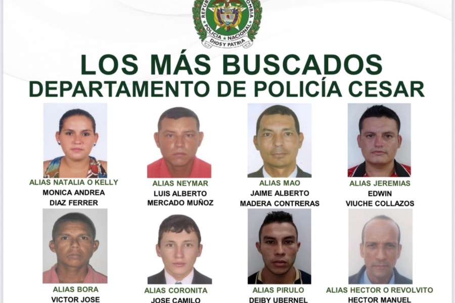 Publican la lista de los delincuentes más buscados en el Cesar: autoridades piden colaboración ciudadana