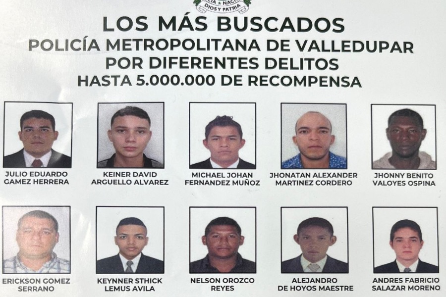 Revelan nuevo cartel de los más buscados en Valledupar y sus alrededores